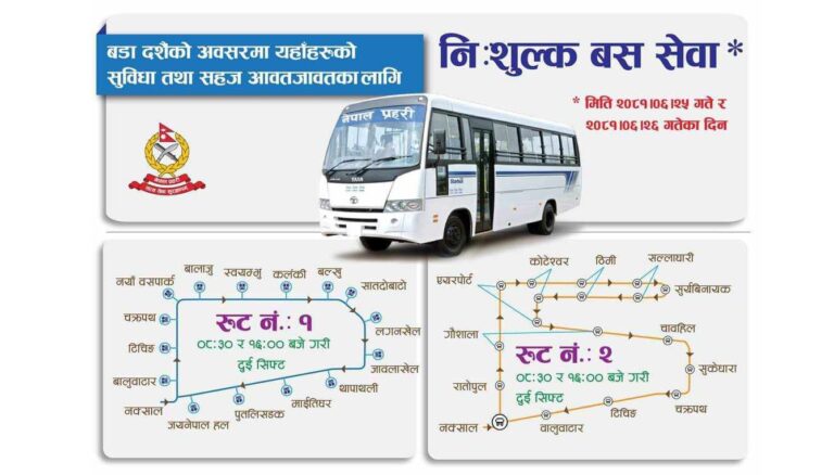 दशैंको दुई दिन नेपाल प्रहरीको निःशुल्क बस संचालन