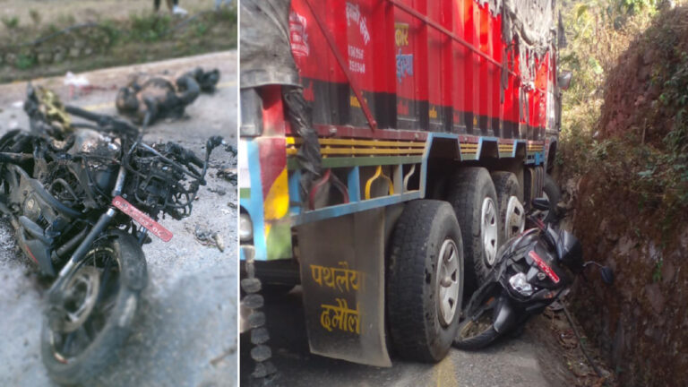 ट्रकले ठक्कर दिँदा मोटरसाइकलमा लाग्यो आगो, चालकको जलेर मृत्यु
